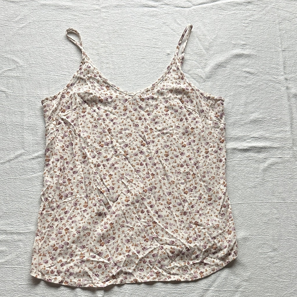 dip Cream Spaghetti-Strap Cami with Floral Print